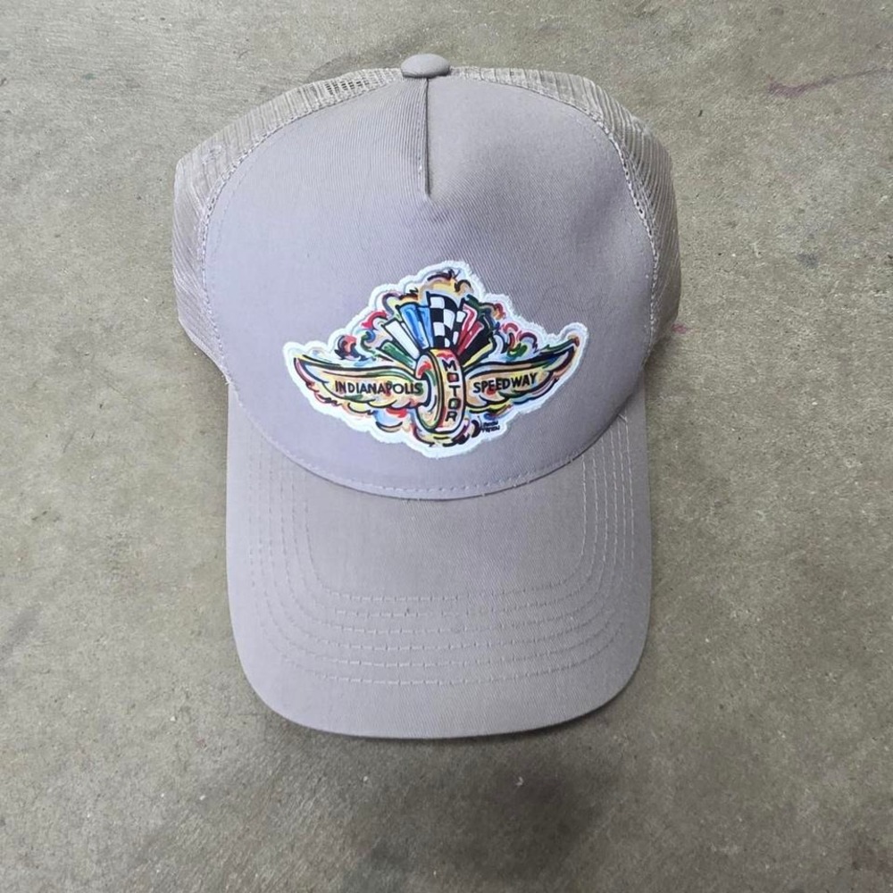 Indianapolis Motor Speedway Wing and Wheel Tan Trucker Hat‎ by Justin Patten
